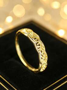 Nhẫn bạc 925 mạ vàng 14K chạm khắc hình dây leo, thiết kế thanh lịch độc đáo, trang sức bạc đa năng dùng hàng ngày. - Vàng - Xem 11