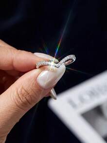 1 chiếc nhẫn bạc S925 cao cấp hình chữ V đính đá Moissanite và kim cương, nhẫn đính hôn/nhẫn cưới cho nữ, nhẫn hứa hẹn/nhẫn vĩnh cửu/nhẫn kỷ niệm/quà tặng ngày Valentine, thích hợp cho các dịp lễ, hẹn hò, tiệc tùng và đeo hàng ngày. - Bạc - Xem 4
