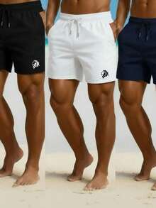 Kit Of 3 Lion Basic Shorts, Tactel Elastane Dry Fit, Summer, Workouts, Gym, Cycling, Lightweight And Comfortable - 黑/白/藏青色 - 查看 6