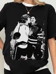 Plus Size Women's Vintage Hockey Hollanov Heated Rivalry Graphic Tee T-Shirt Casual Minimalist Pattern Round Neck Short Sleeve Loose Fit Plus Size T-Shirt, Suitable For Summer, Going Out - 14A - 查看 2