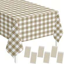 - Juego de 3 manteles rectangulares de cuadros marrones de 54 x 108 pulgadas, color café y blanco, mantel desechable, a cuadros, plástico para cumpleaños, baby shower, picnic, suministros de - Mantel de cuadros marrones - Ver 9