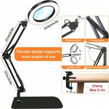 1 chiếc kính lúp 10X có đèn và chân đế, đèn lúp để bàn dùng nguồn USB, đèn bàn LED 2 trong 1 có thể điều chỉnh độ phóng đại, 3 chế độ ánh sáng 10 mức độ sáng, xoay 360°, thích hợp cho làm móng, làm đẹp, thêu thùa, đọc sách, thủ công, sửa chữa, vẽ tranh. - Đèn bàn kính lúp 10x - Xem 5