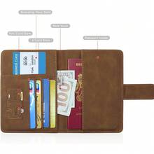 Funda para Pasaporte con Bloqueo , Porta de Pasaporte de Cuero PU, Cartera para Pasaporte, con Etiqueta de Equipaje, Organizador de Documentos de Viaje, Cierre Magnético, Unisex (Camello) - Gris - Ver 5