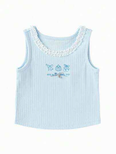 Balabala Áo tank top ren cho bé gái, mẫu mới mùa hè 2026, mềm mại, thanh lịch, thoáng khí, thích hợp mặc hàng ngày, phong cách dễ thương.