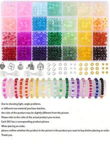 50pcs/1100pcs 8mm Crackle Crystal Beads Bracelet Jewelry Making Kit, For DIY Handmade Bracelets, Necklaces, Earrings, Jewelry, Crafts (Random Color) - Multicolor - View 10