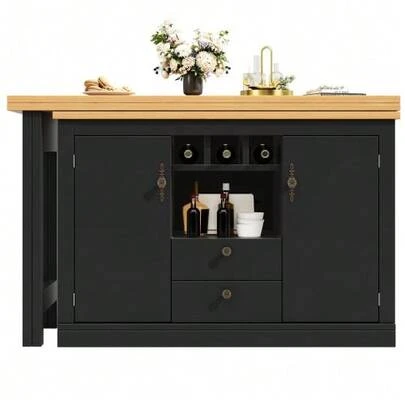 Higher Ausziehbarer Bartisch Mit 360° Drehfunktion Und Stauraum, Längenverstellbar Von 120-180cm, Wohnzimmer, Esszimmer, Homeoffice, Schwarzer Ausziehbarer Design-Stehtisch, Schwarz