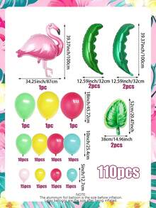 110 Stücke/Set Flamingo Ballon Set, Latexballons, Flamingo und Palmblatt Ballons, für Hawaii Party, tropische Früchte, Geburtstagsparty, Strand Pool Party Dekoration, Aloha Party Dekoration, Themenparty - Verschiedenfarbig - Übersicht 3