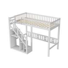 Caluself 140 X 200 Cm, Bunk Bed, Double Bed With Star-Patterned Mesh, Made Of Solid Wood, With Safety Ladder And Storage Space, With Slatted Base, White, Without Mattress - White - View 8