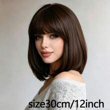 Wig Pendek Lurus Cokelat 30cm dengan Poni, Kepadatan Tinggi, Lembut, Halus, Nyaman, Bernapas, Topi yang Dapat Diatur, Modis, Elegan, Serbaguna, Cocok untuk Pesta, Natal, Cosplay, Universal untuk Semua Wanita - beraneka warna - View 3