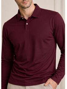 Men's Basic Plain Long-Sleeve Polo Shirt - Màu Đỏ Sâu - Xem 2