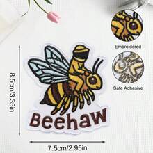 1 pieza Parche de bordado de abeja divertido de mezclilla - Parche de estilo occidental de abeja para planchar - Adecuado para chaqueta, mochila, sombrero decoración DIY - Insignia cosida hermosamente de 3 pulgadas - A - Ver 3