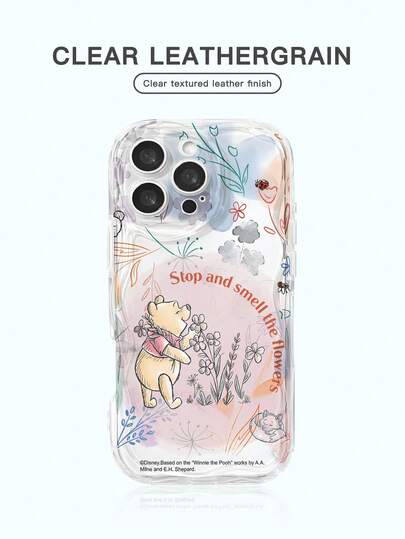1 chiếc ốp lưng điện thoại mới chính hãng Disney, họa tiết độc đáo, trong suốt, in hình bò sữa, dày dặn, chống sốc, phù hợp với dòng điện thoại Apple iPhone 17 Pro Max/Air, 16, 11/12/13/14 Plus/XR/7/8 Plus/15 Pro Max, họa tiết tranh sơn dầu Winnie the Pooh và hoa nhỏ.