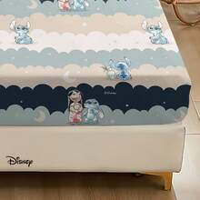 Disney 3Pcs Cozy Lilo Stitch Crescent Moon Graphic Fitted Sheet And 2 Pillowcases Relaxing Wavy Cloud Stripe Bedding Set - Fitted Sheet Set - View 3
