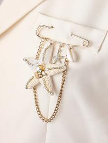 1 pieza Broche hecho a mano con conchas marinas y borlas, estilo bohemio de vacaciones en la isla, adecuado para uso diario casual de mujeres, hebilla ajustable para la cintura y decoración de sombreros, la forma artesanal puede variar ligeramente - estrella de mar - Ver 1