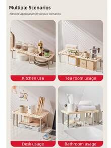 1pc Expandable Kitchen Storage Rack, Detachable & Extendable Organizer Rack, Multi-Function Sink Shelf, Cabinet Divider, Wardrobe Rack, Bathroom Shelf, Adjustable Compact Space-Saving Rack For Kitchen, Living Room, Dorm, Bedroom, Suitable For Storing Slippers And Household Items, Minimalist Style - Multicolor - View 10