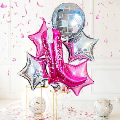 5pcs Cowboy Party Balloon Set, Includes Cowboy Boot Balloon, Cowboy Hat Balloon, Horseshoe Balloon, Heart Balloon, Suitable For Birthday Party, Western Theme Party, Bachelor Party, Rodeo Party For Men And Women