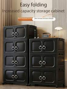 1pc Multi-Layer Foldable Plastic Double-Door Storage Cabinet, Collapsible Wardrobe, Toy Cabinet, Snack Cabinet, Bathroom Tissue Box, Bedroom Shoe Rack, Versatile Storage Organizer, Christmas & Halloween Gift - Black - View 7