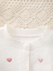 Baby Girl Knitted Floral Embroidery Cardigan - White - View 2