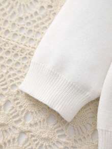 Baby Girl Knitted Floral Embroidery Cardigan - White - View 3