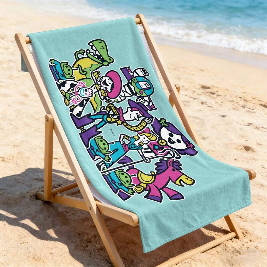 Toalla de playa de Disney Toy Story - Toalla de playa con estampado de garabatos en verde menta, para piscina y playa - A - Ver 1