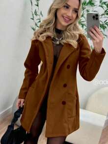 Women's Overcoat, Wool, Buttoned, Winter - Óxido marrón - Ver 1