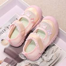 Toddler Girls' Ballet Style Princess Shoes, Summer Mesh Breathable Non-Slip Soft Bottom Hook And Loop Closed Toe Shoes - Pink - View 7