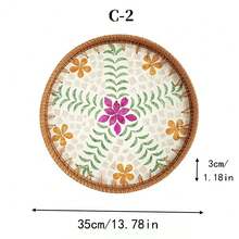 1pc Pearl Shell Inlaid Wooden Base Woven Rattan Decorative Tray, Not For Food Contact, Home Decor - Yellow - View 16