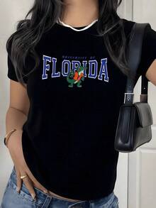 Local -60 Florida Alligator Graphic Print T Shirt 220g 1pcs Retro University Womens Casual 100 Cotton Tee Streetwear Sty - màu đen - Xem 1