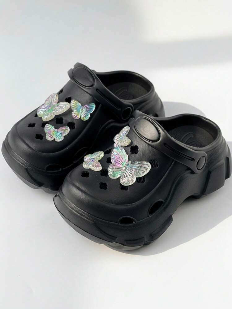 HAHABOBO New Slippers, 3D Clear Butterfly, Platform EVA, Slip-On, For Outdoor, School, Beach And Travel, All-Season, Gift - Black - View 1