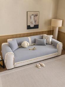 1 chiếc vỏ gối sofa dệt kim bằng cotton, có tua rua, chất liệu mềm mại và thoáng khí, kiểu dáng tối giản màu be, phù hợp cho mọi mùa, dùng làm vỏ bọc nội thất, chăn sofa, chống trượt, chống bụi, chống nhăn, bền, chống trầy xước do mèo cào, phù hợp với sofa 1-4 chỗ và sofa hình chữ L. - Xám - Xem 2