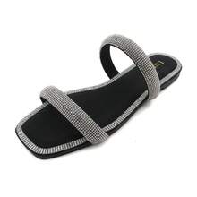 Women's Rhinestone Thong Flat Sandals Open Toe Slide Sandals With Square Toe Bling Strap - màu đen - Xem 2