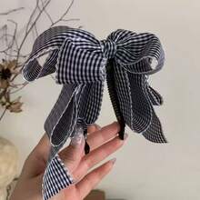 Kẹp tóc nơ kẻ caro ngọt ngào dành cho nữ, kẹp cài tóc cao cấp kiểu chuối, phụ kiện đội đầu trang nhã. - Nhiều màu - Xem 4