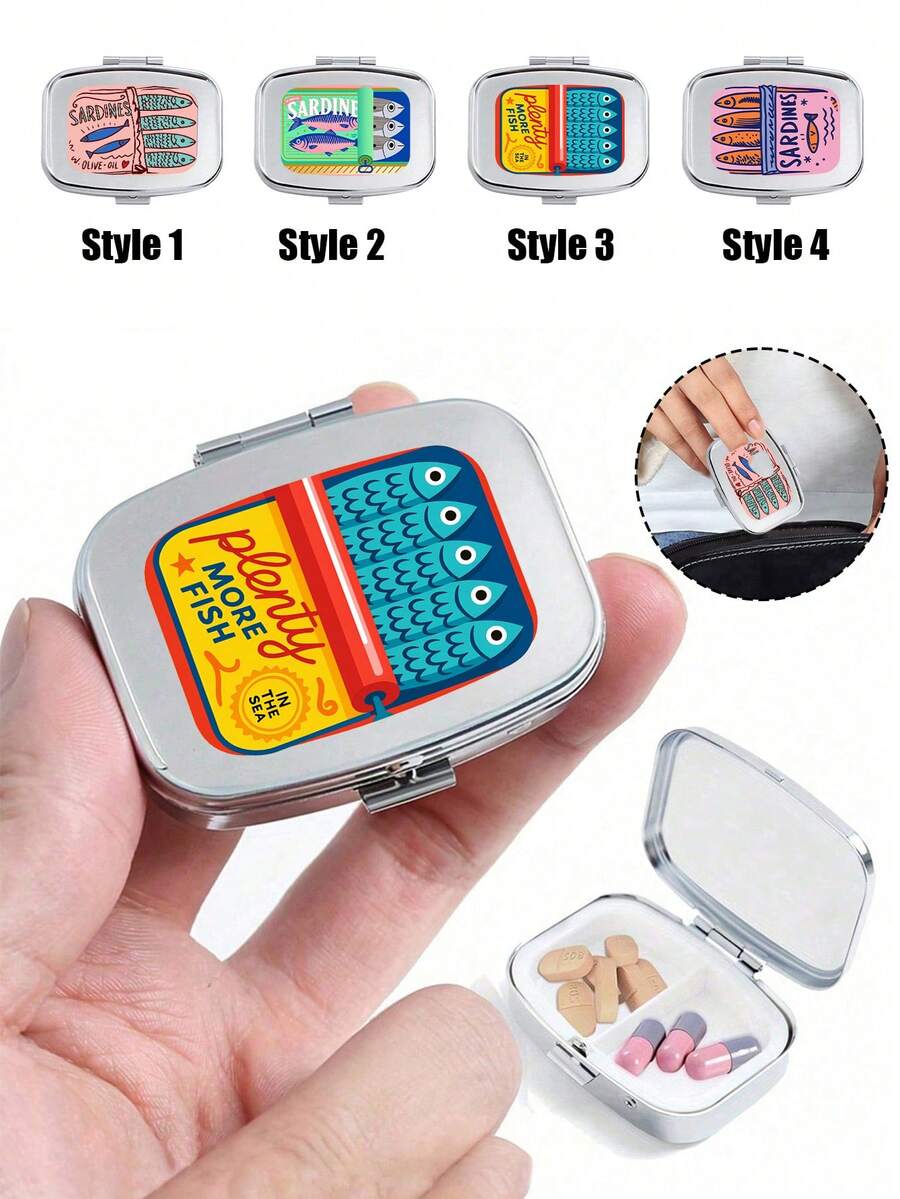 Vintage Sardine Pill Box, Mini Pill Case With Compartments, Compact Storage Container Ideal For Home, Travel, Pocket And Wallet, Unique Gift Choice For Convenient Household Medicine Storage - Multicolor - View 1
