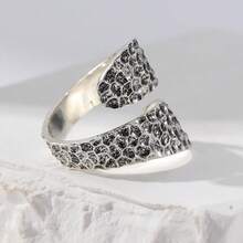 Cincin Terbuka Klasik Berbentuk S Minimalis, Desain Tekstur Buatan Tangan yang Dapat Diatur, Aksesori Serbaguna Unisex untuk Pemakaian Sehari-hari & Acara Khusus - Perak - View 5