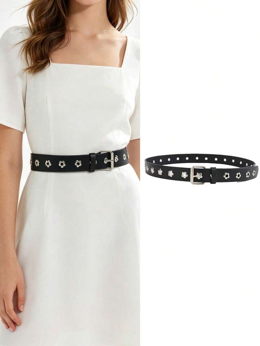 1 chiếc thắt lưng hoa rỗng thời trang đa năng - màu đen - Xem 1