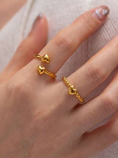 1Pc Minimalist Dainty Heart Open Rings For Women, Open Adjustable Stainless Steel Ring, Promise Ring, Engagement Jewelry For Her, Fashion Accessories For Daily Wear