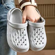 Sandalias transpirables con perforaciones para hombres, pantuflas casuales con estampado gráfico de moda para uso al aire libre, suela blanda antideslizante para playa/jardín, calzado cómodo unisex, adecuado para playa, pesca, vacaciones - Gris - Ver 6