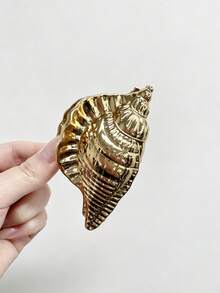 1个奢华贝壳合金发夹，时尚海洋系列发爪，优雅女士海滩度假贝壳发爪夹，旅行，生日 - 金色 - 查看 2