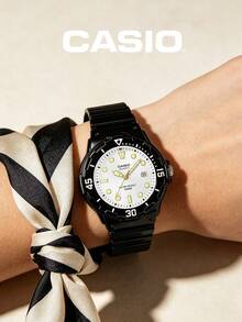 Casio Women's Contrast Diver Watch LRW-200H-7E1 Black Resin Women White Luminous Dot Dial Round Wristwatch Date 100M Waterproof – Sharp Two-Tone Sport Edge for Gym Streetwear Outdoor Training Cool Gift for Active Girls - 白色 - 查看 2