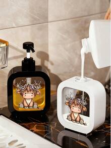 Cute Highland Cow Floral Pattern Bathroom Dispenser Bottle, Creative Home Decor For Bathroom & Kitchen Sink, Suitable For Hand Wash, Sanitizer, Body Wash - Creative Lotion Bottle, Lotion Dispenser - Multicolor - View 2