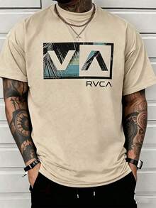 Men Red Crew Neck T-Shirt Tropical Palm Tree Ocean Graphic Box Print Short Sleeve West Coast Surf Casual Streetwear Tee - 深棕色 - 查看 9