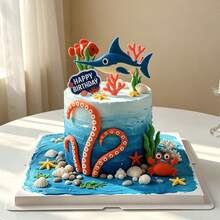 8pcs Shark Cake Decorations, Shark Birthday Cake, Cupcake Decorations, Mini Shark Ocean Animal Cake Toppers, Suitable For Underwater Shark Themed Birthday, Gender Reveal Party, Picnic And More - Multicolor - View 5
