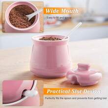DAYYET Sugar Bowl With Lid And Spoon - 12 Oz Ceramic Sugar Bowl With Spoon - Sugar Container For Coffee Bar - Sugar Jar Sugar Dispenser Bowl - Pink Kitchen Decor And Accessories - ColorB - View 5