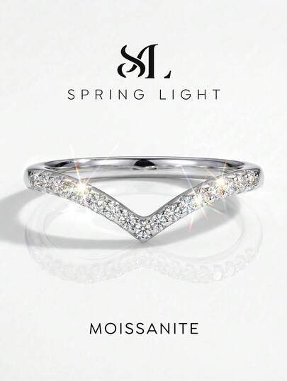1pc Elegant S925 Sterling Silver V-Shaped Moissanite Diamond Engagement Ring/Wedding Ring, Women's Promise Ring/Eternity Ring/Anniversary Ring/Valentine's Day Gift, Suitable For Holidays, Dates, Parties And Daily Wear