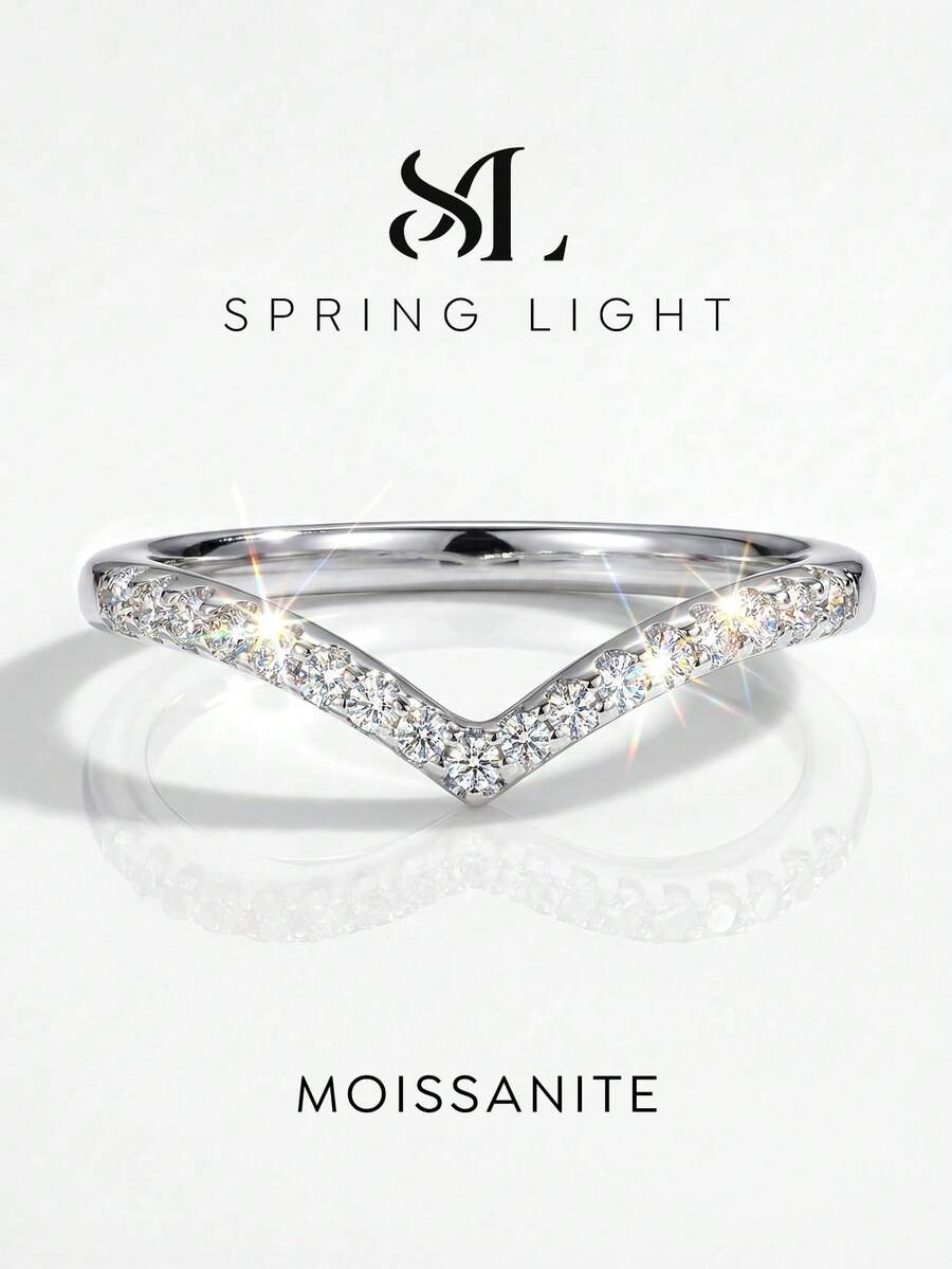 1 chiếc nhẫn bạc S925 cao cấp hình chữ V đính đá Moissanite và kim cương, nhẫn đính hôn/nhẫn cưới cho nữ, nhẫn hứa hẹn/nhẫn vĩnh cửu/nhẫn kỷ niệm/quà tặng ngày Valentine, thích hợp cho các dịp lễ, hẹn hò, tiệc tùng và đeo hàng ngày.