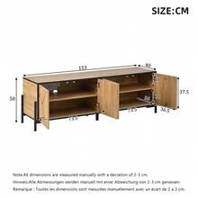 153 X 40 X 50 Cm TV Cabinet, Lowboard, TV Stand With 4 Doors, Contrasting Geometric Design, Suitable For TVs Around 65 Inches, In Natural Wood Color With Black Lines. - Natural Wood - 查看 5