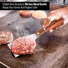 Sturdy Stainless Steel Spatula Hamburger Turner With Strong Wooden Handle – Professional Commercial Food Flipper Scraper For Grilling Cooking, Baking For Your Flat Top Restaurants - B - View 3