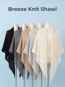1pc Women's Solid Color Knitted Breathable Triangular Lightweight Decorative Elegant Bohemian Style Triangular Shawl, Beach/Travel, Spring/Summer/Autumn, Holiday, - Multicolor - View 9