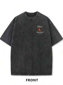 230g Washed And Used T-Shirt, Front Tito's Handmade Vodka Logo, Back With "AUSTIN TEXAS Tito's HANDMADE Vodka" Circular Text And Brand Logo, Tito's Vodka ThemeY2K-T-Shirt - 黑色 - 查看 2