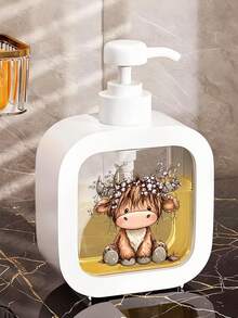 Cute Highland Cow Floral Pattern Bathroom Dispenser Bottle, Creative Home Decor For Bathroom & Kitchen Sink, Suitable For Hand Wash, Sanitizer, Body Wash - Creative Lotion Bottle, Lotion Dispenser - Multicolor - View 4